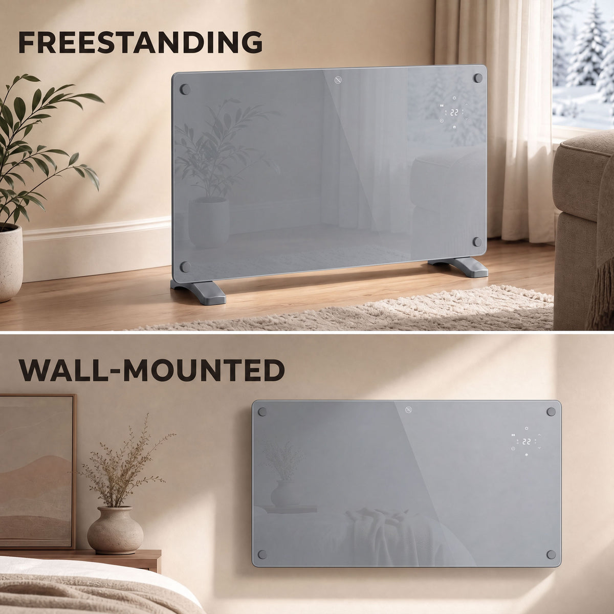 HOMCOM 1500W Smart Panel Heater Wall Mounted Weekly Timer Grey