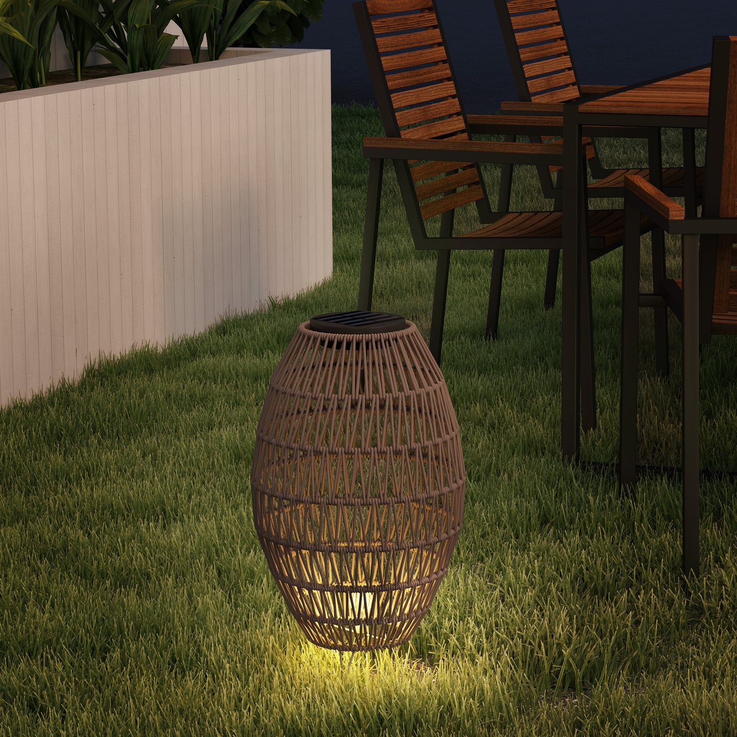 Outsunny Rattan Solar Lamp Outdoor Lantern IP44 Waterproof Auto On Off Light for Porch and Pathway Dark Brown