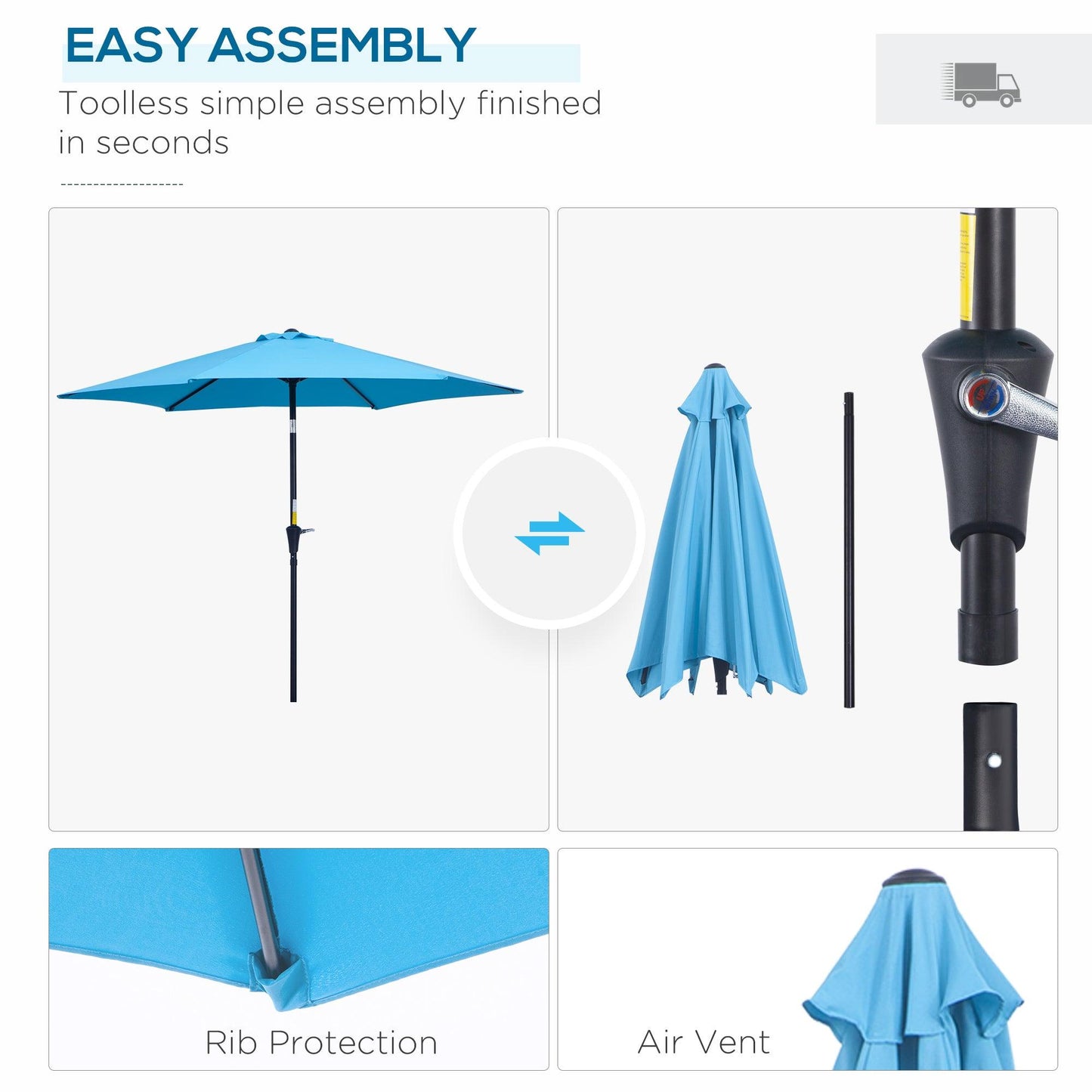 Outsunny Patio Umbrella Parasol Sun Shade Garden Aluminium Blue 2.7M - ALL4U RETAILER LTD