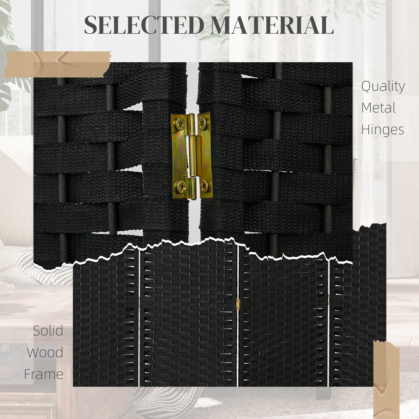 HOMCOM 6 Panel Folding Room Divider Freestanding Privacy Screen For Living Room Bedroom And Office Black 240 X 170 Cm