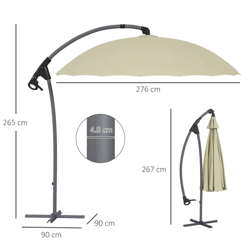 Outsunny 2.7m Cantilever Parasol with Cross Base - Beige, Stylish Outdoor Shade Solution - ALL4U RETAILER LTD