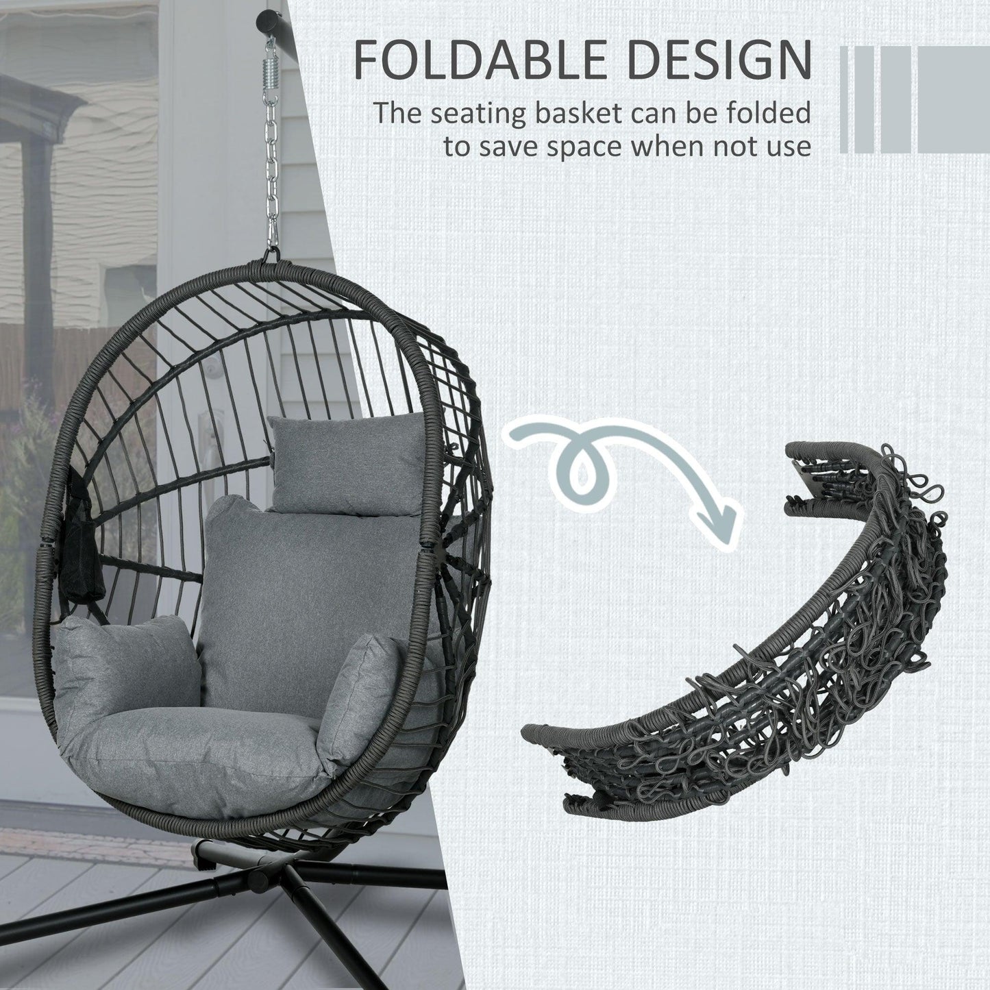 Outsunny Hanging Swing Chair w/ Thick Cushion, Patio Hanging Chair, Grey - ALL4U RETAILER LTD