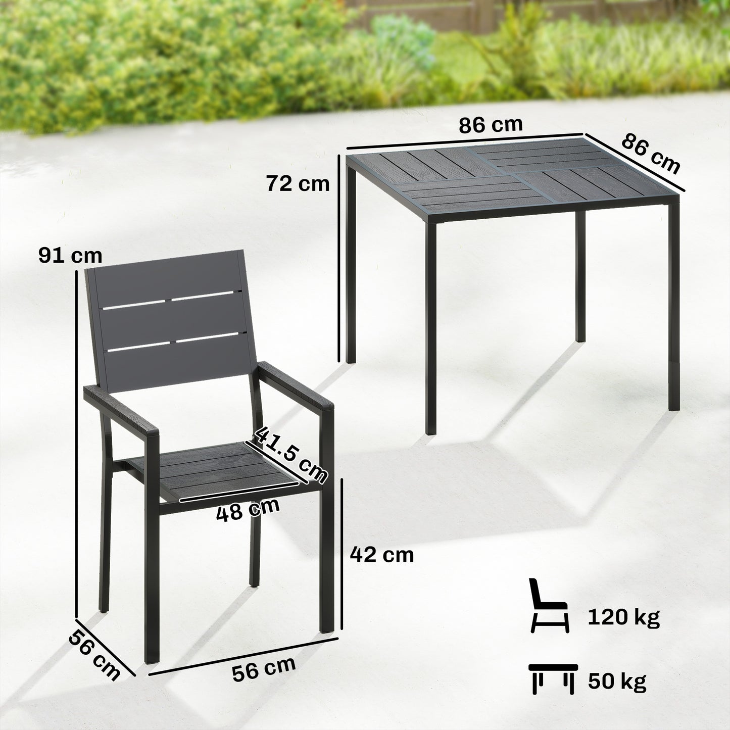 Outsunny 5 Piece Garden Dining Set For 4 With Square HDPE Table And Armchairs Black Outdoor Patio