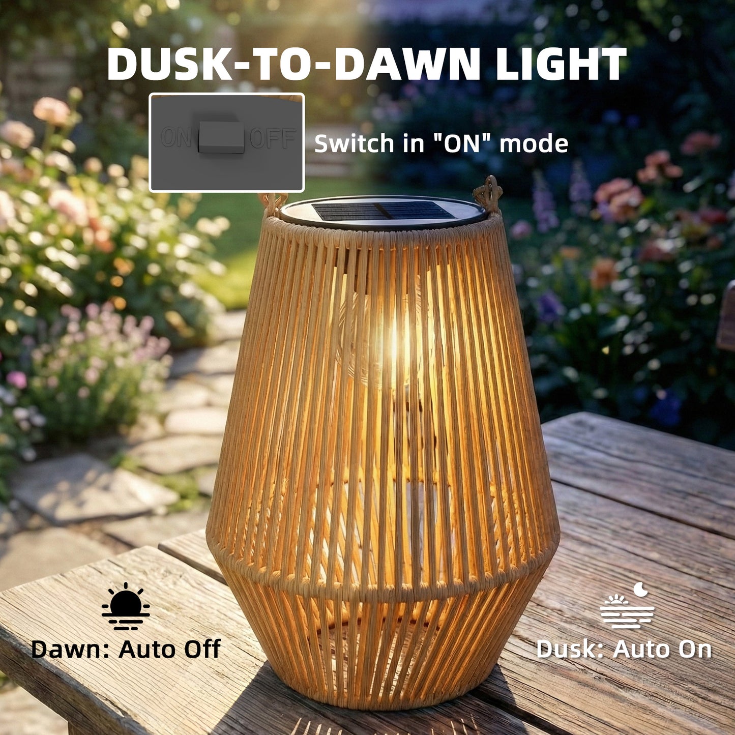 Outsunny Hanging Rattan Solar Lanterns 2 Pack with Handles for Patio Pathway Terrace Outdoor Brown Auto On Off