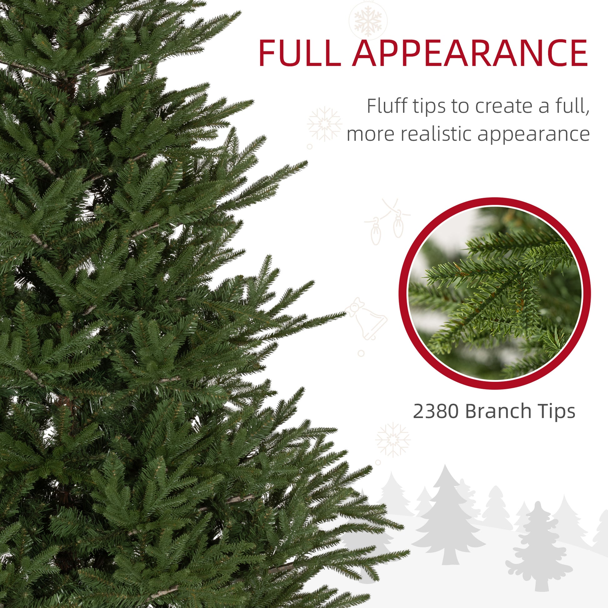 HOMCOM Lifelike 6ft Green Artificial Christmas Tree with 2380 Tips and Sturdy Metal Base - ALL4U RETAILER LTD