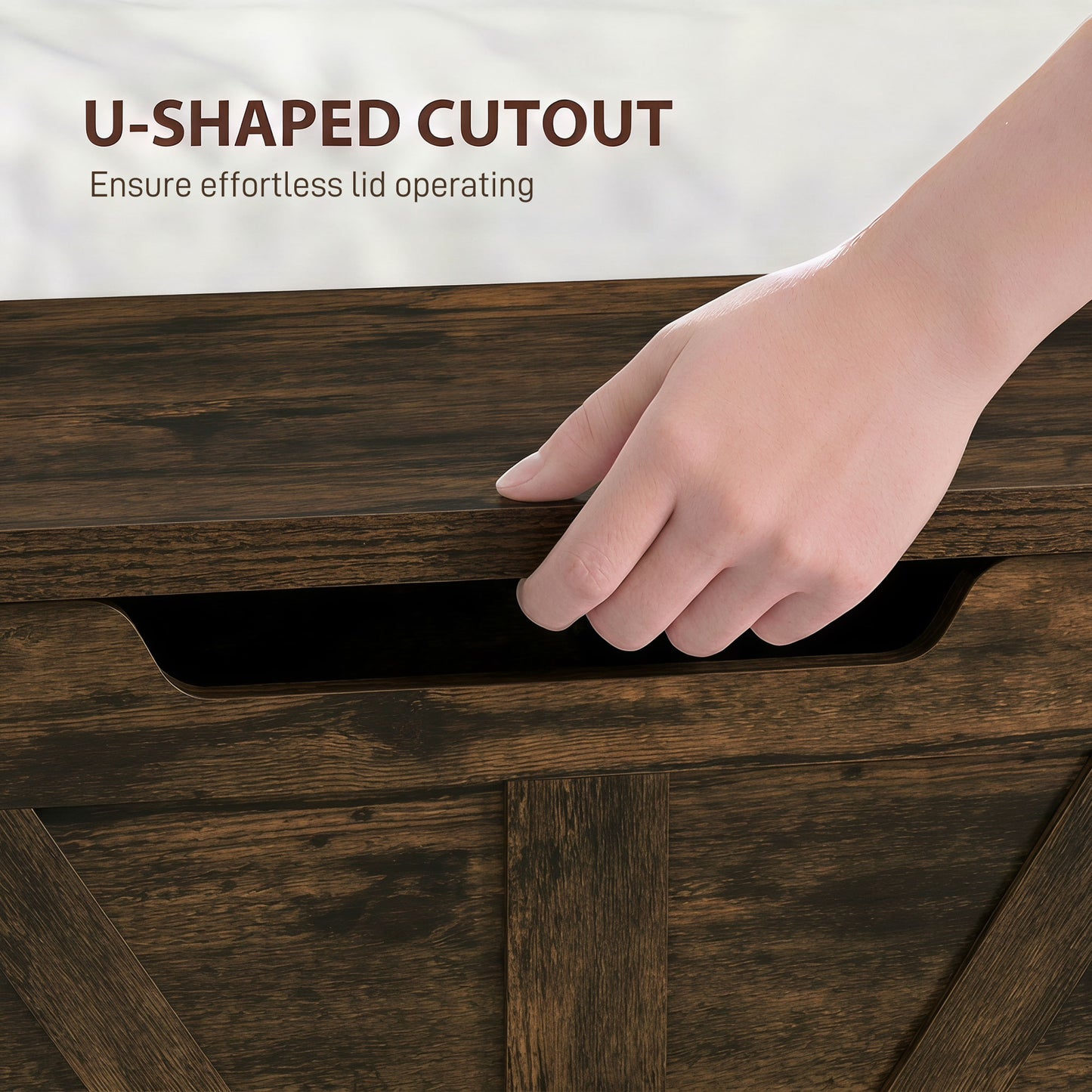 HOMCOM 100L Storage Box With Safety Hinge Rustic Brown Wood Effect Bench Trunk For Home Organization