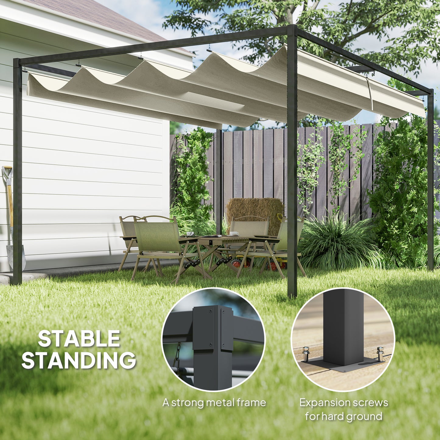 Outsunny 4 X 3 Meters Metal Pergola With Retractable Roof Cream White For Outdoor Patio Garden Gazebo Shelter