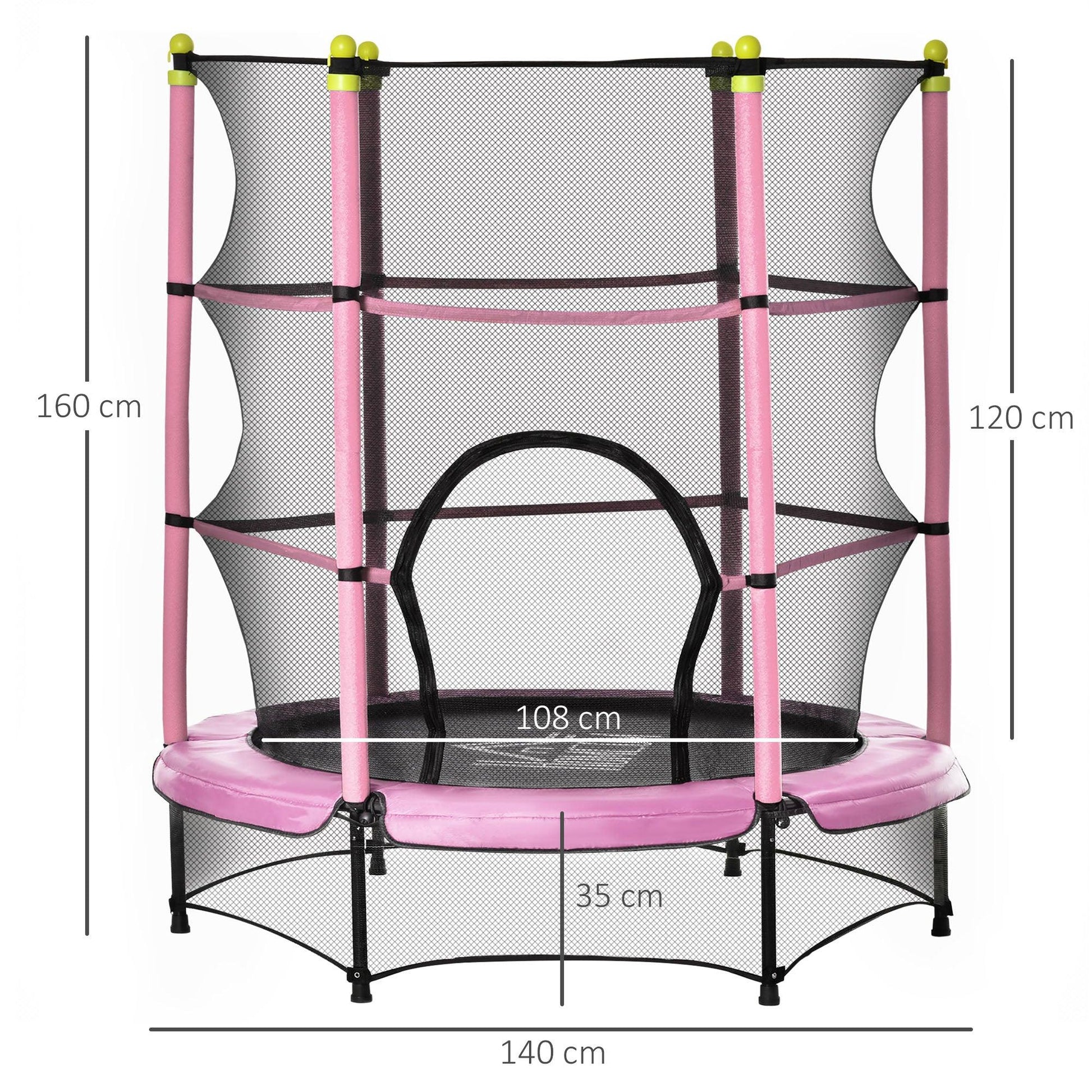 HOMCOM 5.2FT Kids Trampoline with Safety Enclosure, Indoor Outdoor - Pink - ALL4U RETAILER LTD