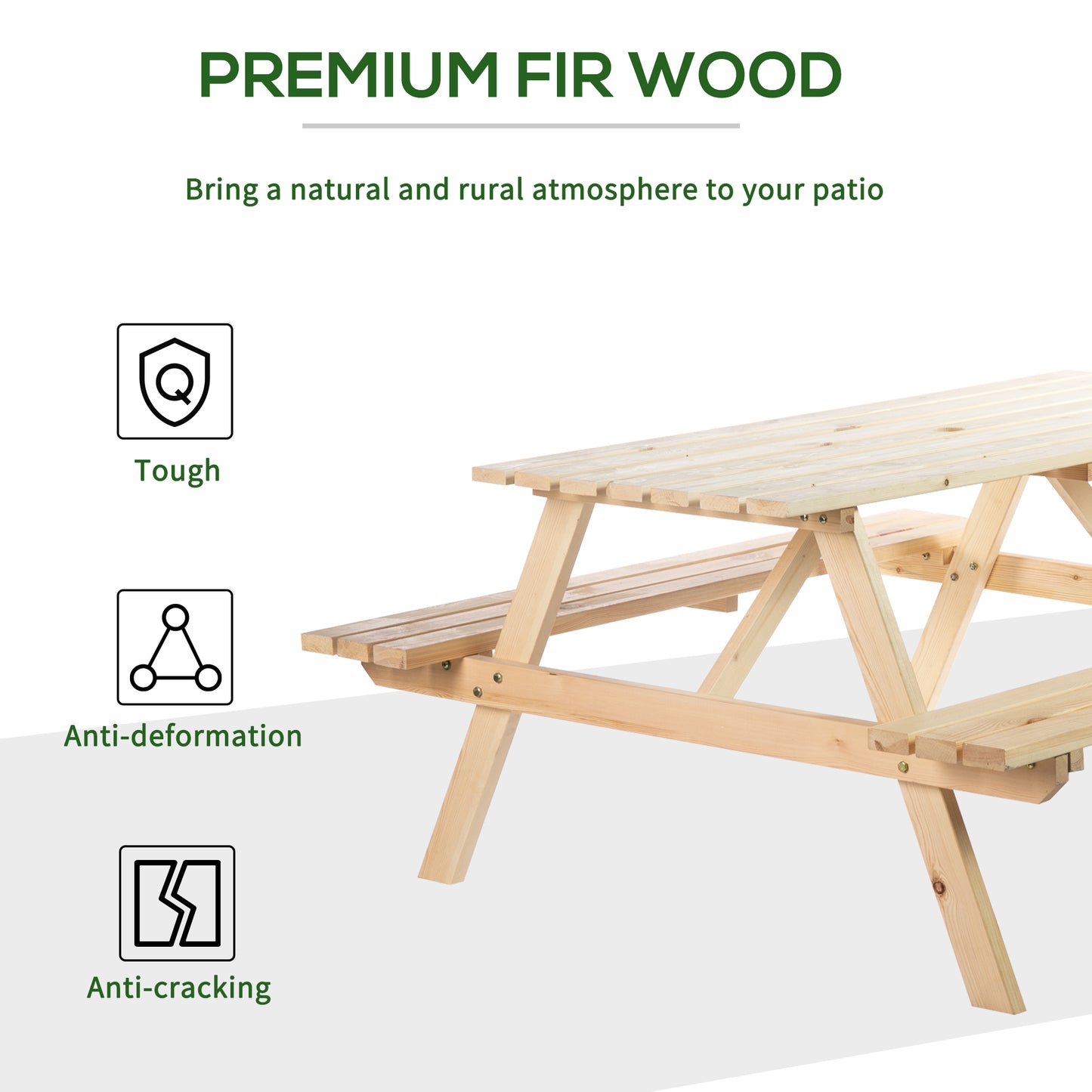 Outsunny 6 Seater Wooden Picnic Table Bench With Parasol Cutout 150 Cm Natural Wood Finish Outdoor Garden Patio