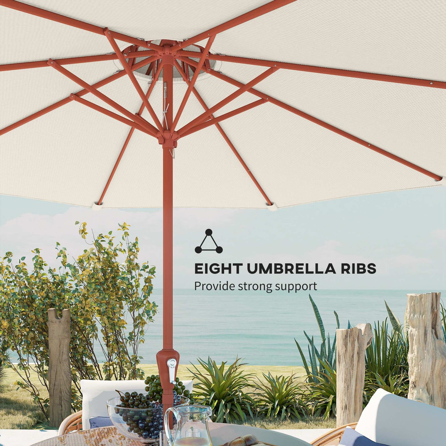 Outsunny 2.7m Garden Parasol With Double Top Canopy And Crank System Outdoor Market Table Umbrella Cream White
