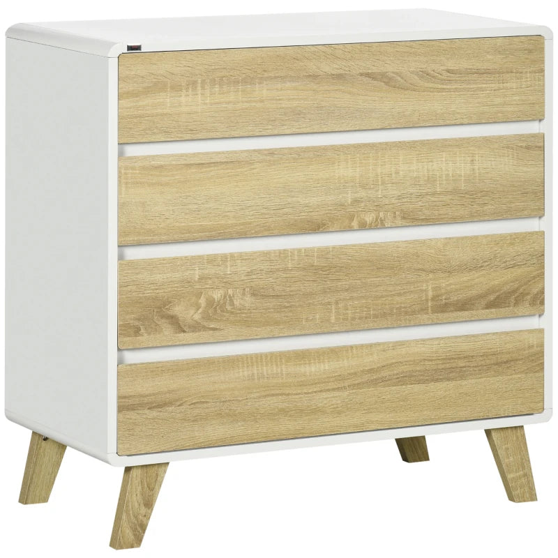 HOMCOM 4-Drawer Chest: Bedroom & Living Room Storage Organizer, 80cmx40cmx79.5cm, White/Natural - ALL4U RETAILER LTD