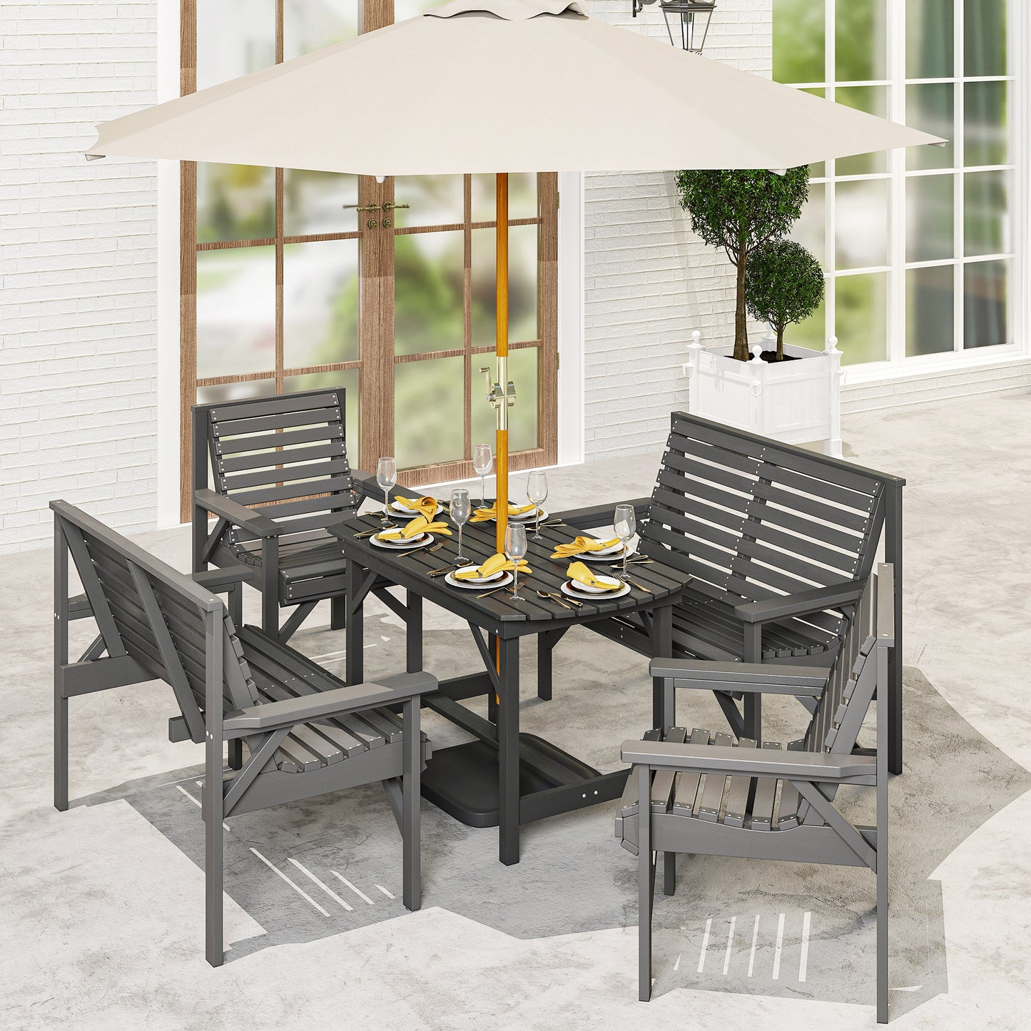 Outsunny 5 Piece Wooden Garden Dining Set For 6 Outdoor Conversation Set With 2 Armchairs 2 Loveseats And Table Grey