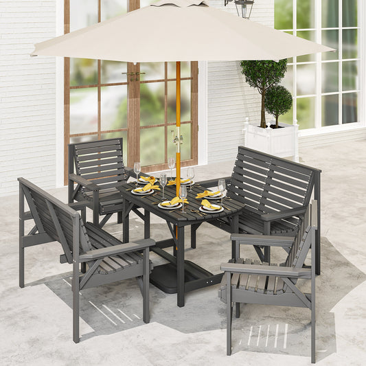Outsunny 5 Piece Wooden Garden Dining Set For 6 Outdoor Conversation Set With 2 Armchairs 2 Loveseats And Table Grey