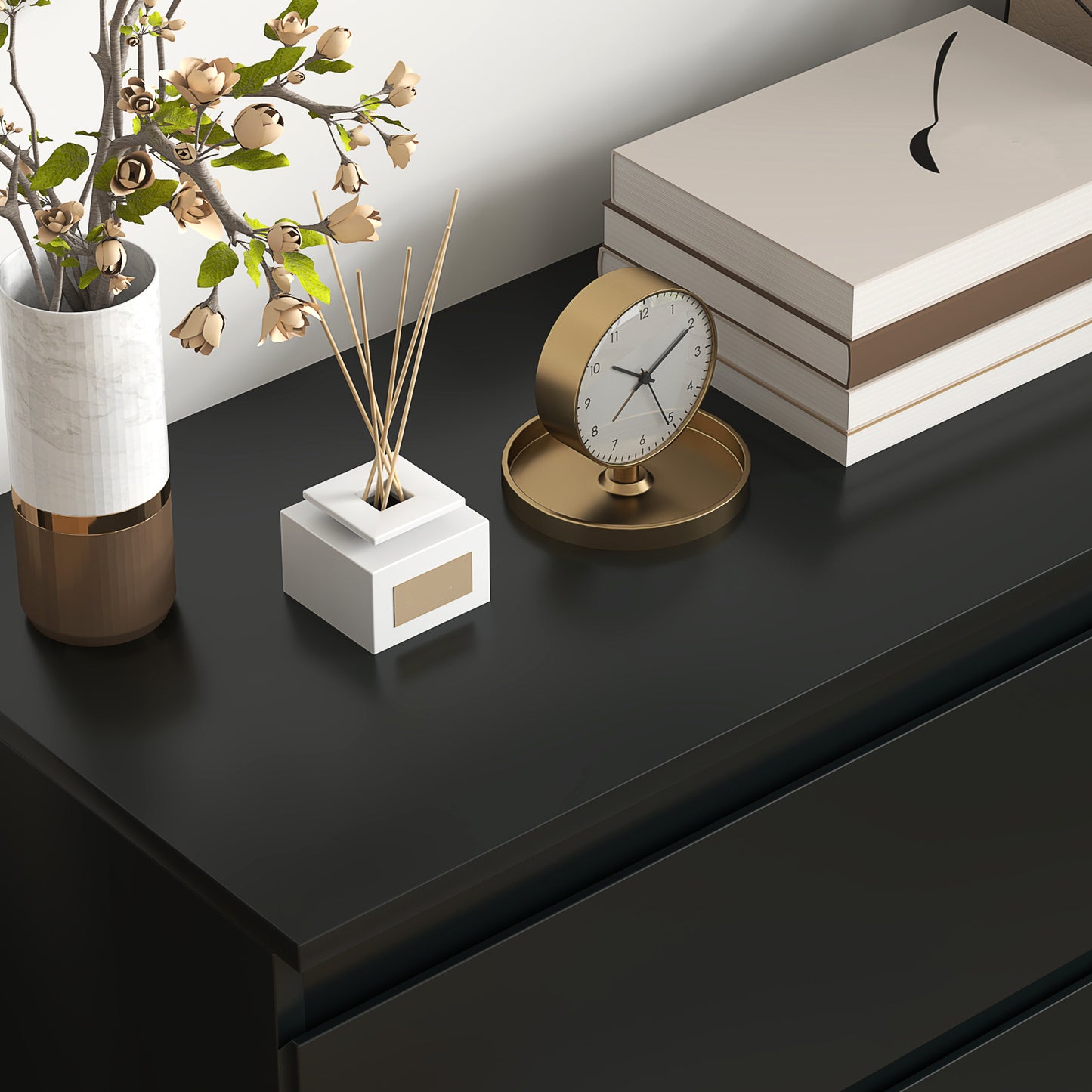 HOMCOM Chest Of Three Drawers Black Modern Dresser For Bedroom Storage And Organization