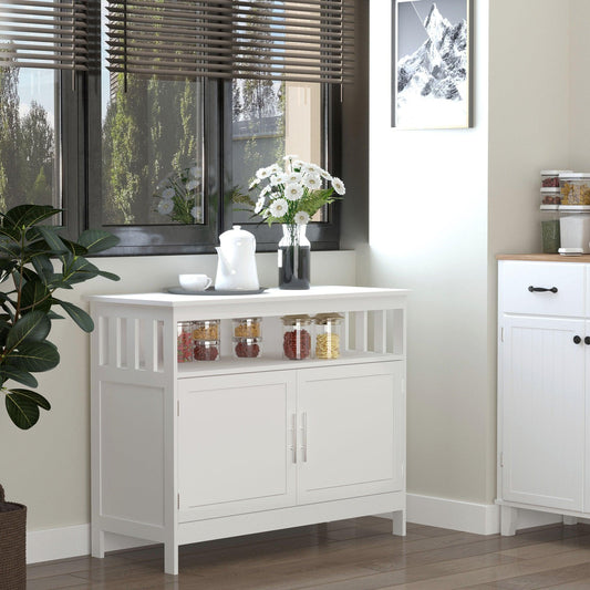 HOMCOM White Kitchen Console Table/Buffet Sideboard with Cabinet and Shelf - ALL4U RETAILER LTD