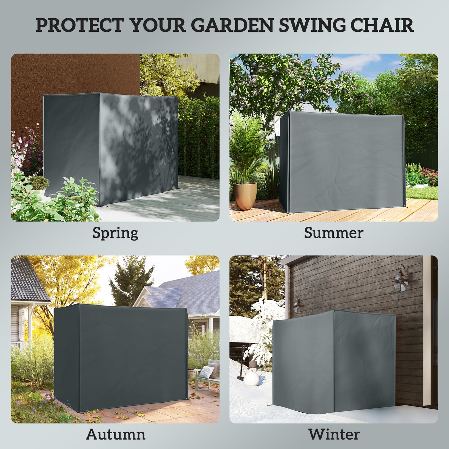 Outsunny 220 By 125 Cm Three Seater Swing Chair Protective Cover Grey Weatherproof Waterproof PU Coated Oxford Cloth