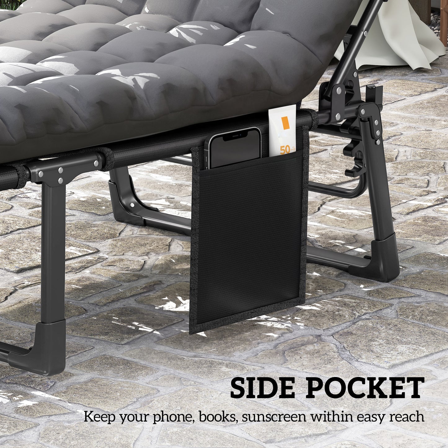 Outsunny Folding Sun Loungers Set Of 2 For Garden 5 Position Oversized Camping Bed Recliner With Cushions Dark Grey