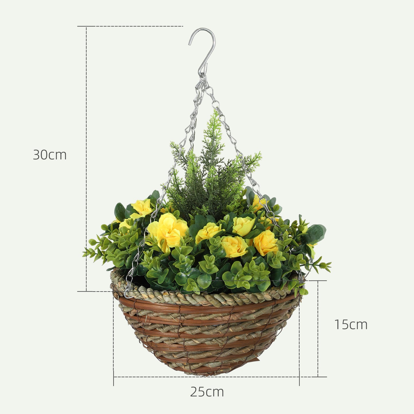 Outsunny Set Of Two Hanging Lisianthus Artificial Flower Pots In Yellow And Green