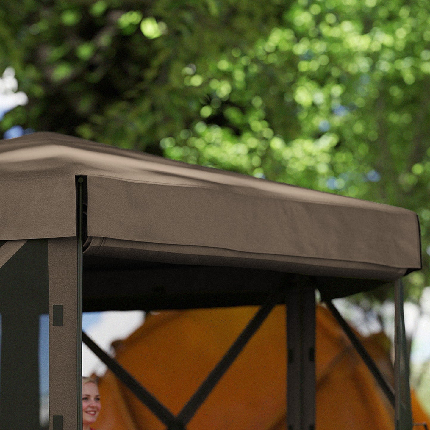 Outsunny 3x3m Hexagon Pop Up Gazebo With 5 Sides Carry Bag Waterproof UV Resistant Garden Patio Tent Brown
