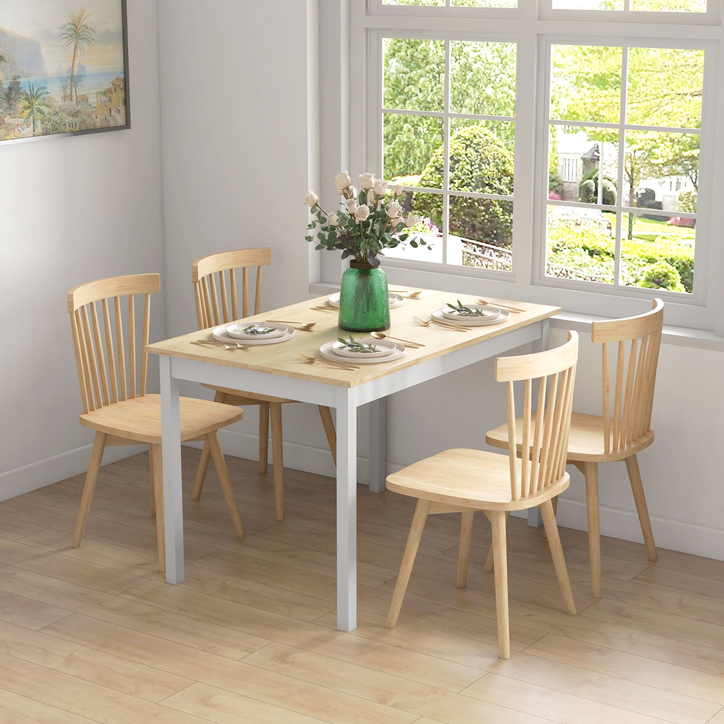 HOMCOM Rustic Pine Wood Dining Table for Four - Space-Saving Farmhouse Design 120x75cm - ALL4U RETAILER LTD