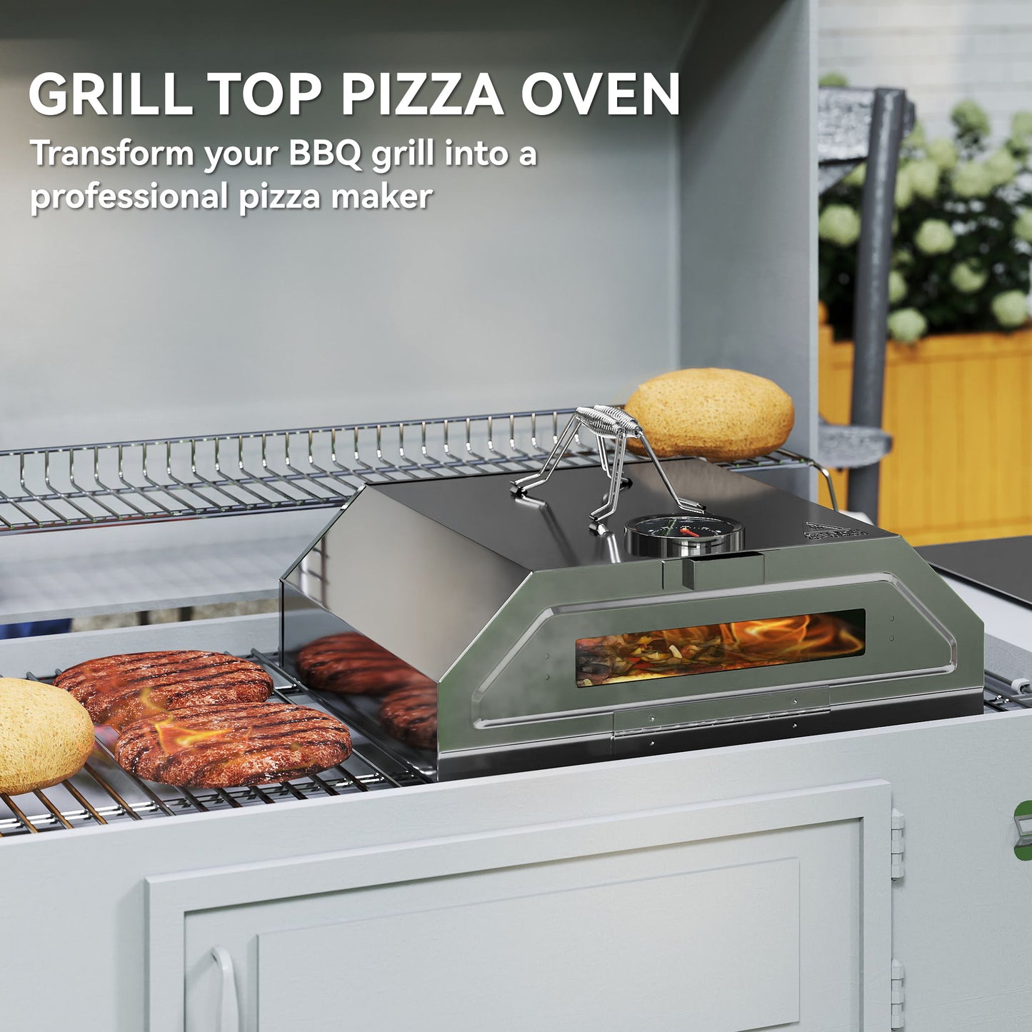 Outsunny 8 Inch Portable Stainless Steel BBQ Grill Top Pizza Oven With Built In Thermometer And Viewing Window