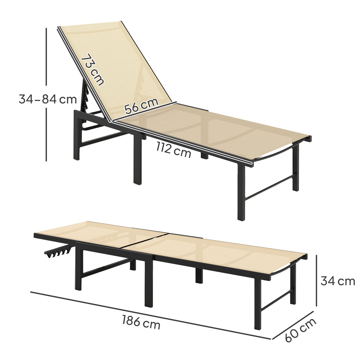 Outsunny Set Of Two Reclining Sun Loungers Khaki Outdoor Garden Furniture For Patio And Poolside Comfort