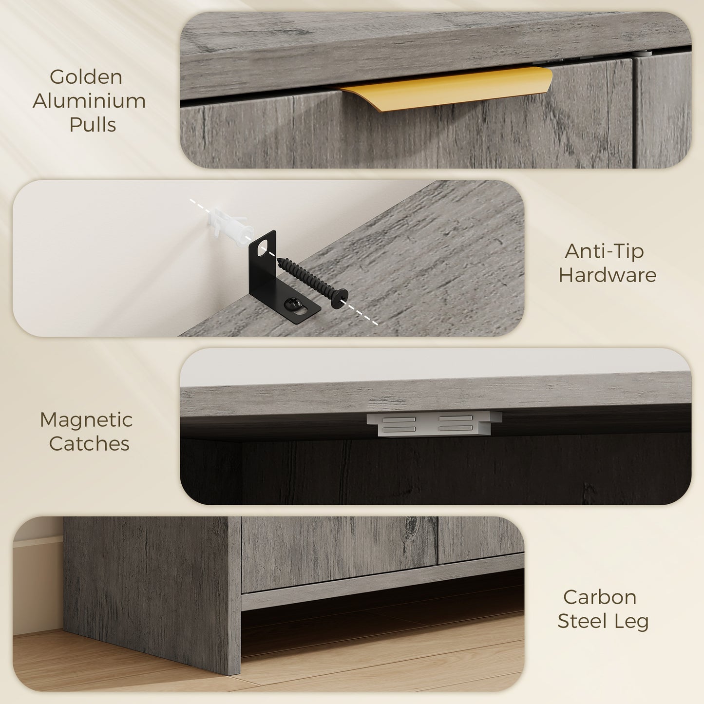 Homcom Sideboard Storage Cabinet With 3 Doors Adjustable Shelves Grey