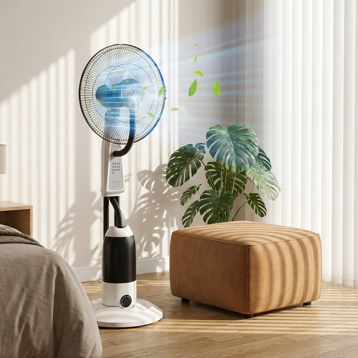 HOMCOM Pedestal Fan With Water Mist Spray 3 Speeds 2.8L Water Tank For Cooling Home Use White