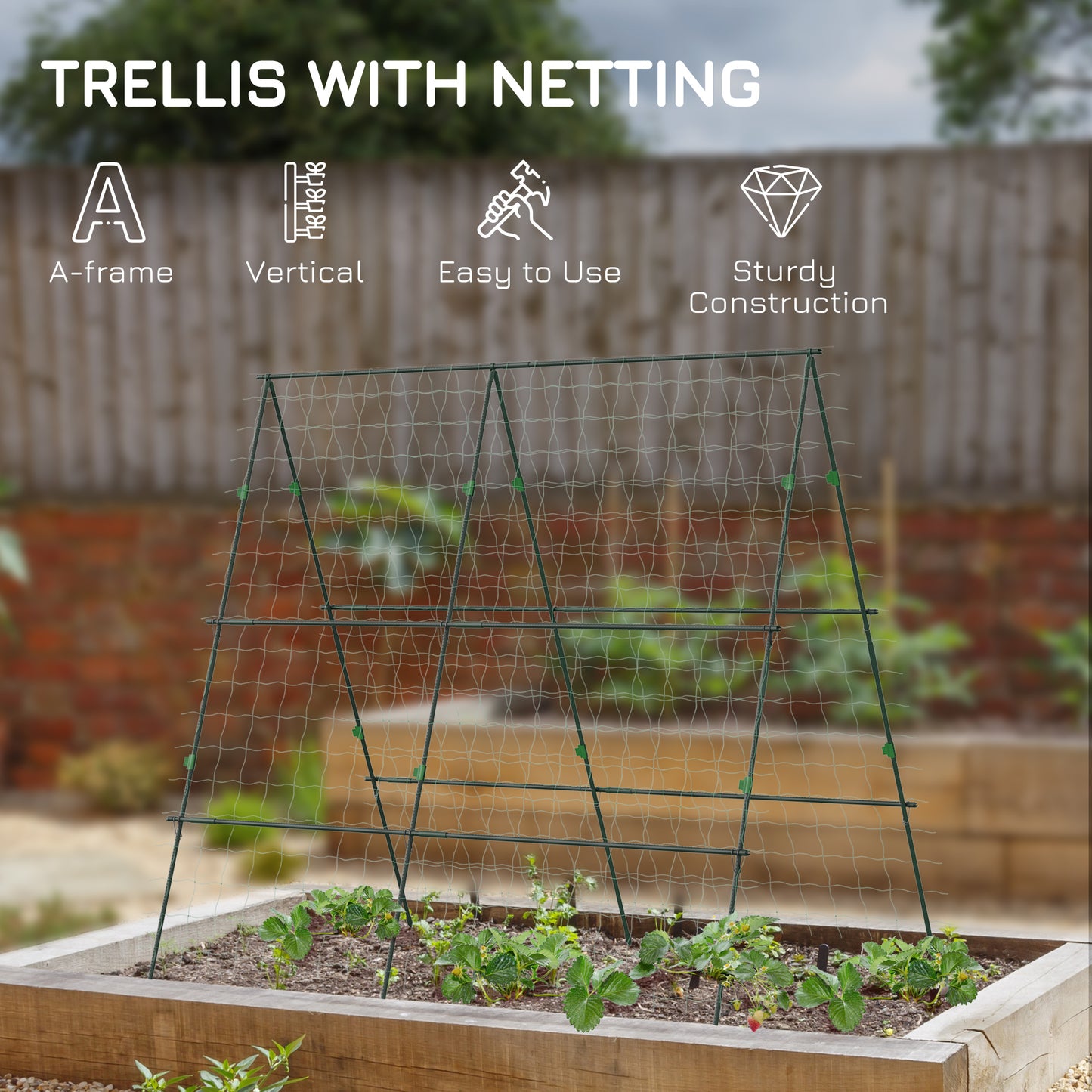 Outsunny Garden Cucumber Trellis With Climbing Net A Frame Plant Support Adjustable For Raised Beds Vegetables