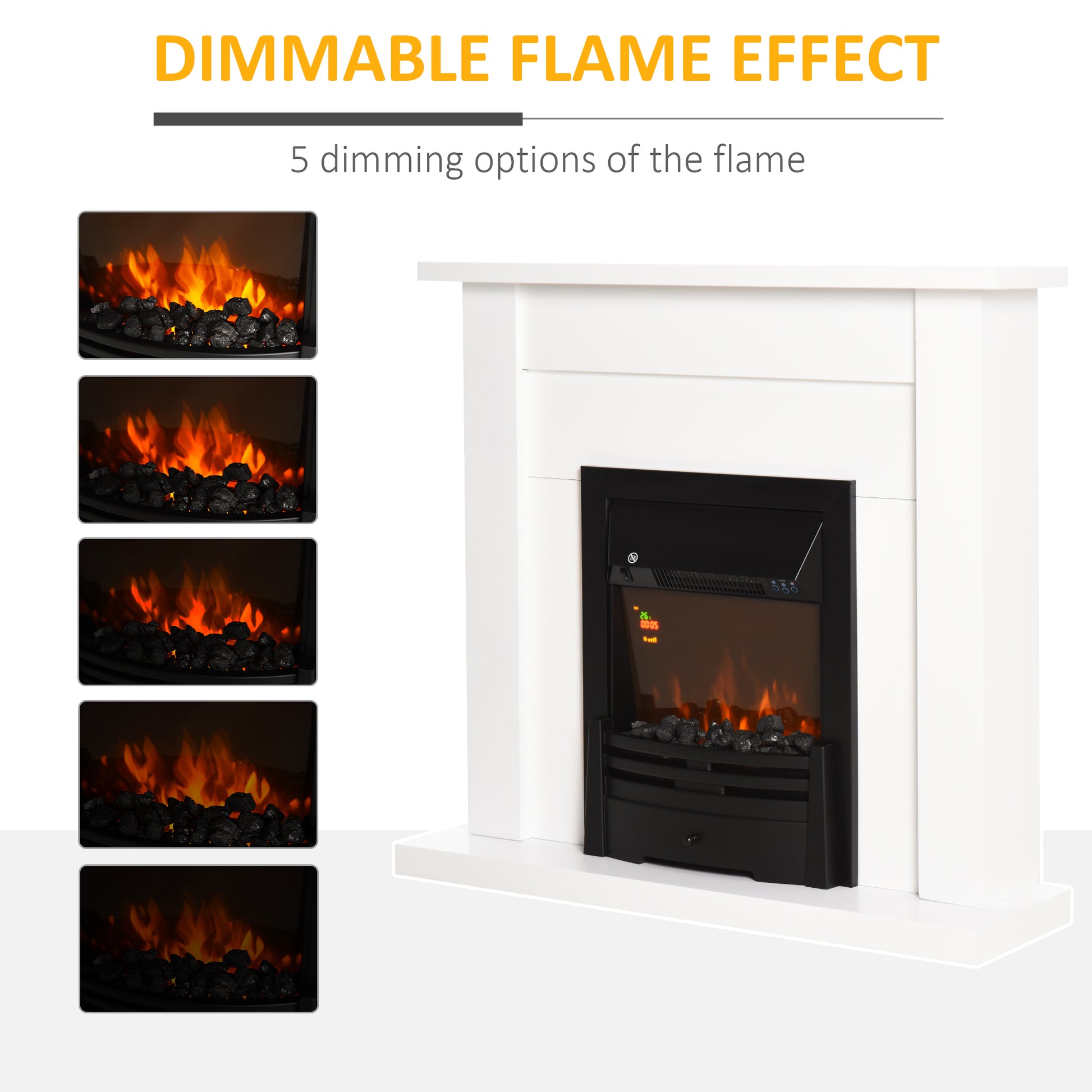 HOMCOM Modern Electric Fireplace with White Mantel & Remote Control – Intelligent Temperature Control and LED Flame Effect - ALL4U RETAILER LTD