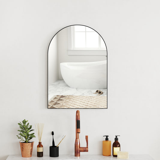 HOMCOM 50 x 70cm Arched Mirror Black With HD Glass And Shatter Resistant Film Powder Coated Frame