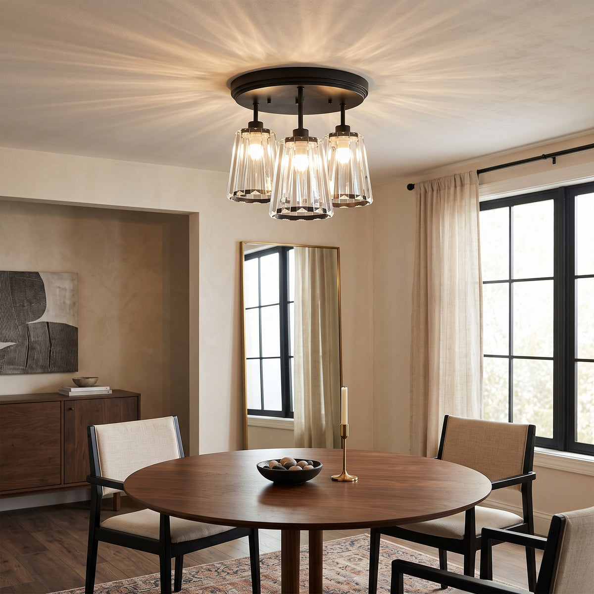 HOMCOM 3 Light Crystal Glass Ceiling Light Triple Head Modern Black Lamp