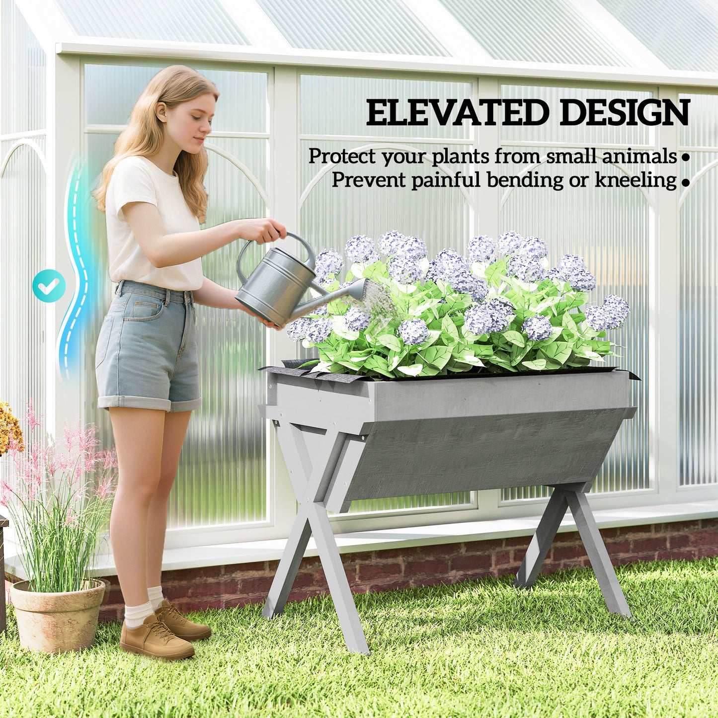 Outsunny Wooden Raised Garden Bed With Liner Bag And Legs Light Grey 29 X 91 Cm