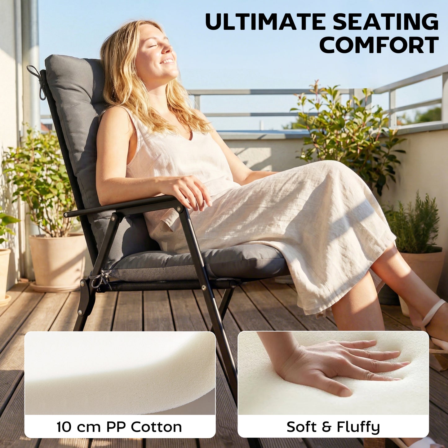 Outsunny Patio Chair Cushions 4 Piece Set Waterproof Non Slip Lounge Cushions 112x53cm Dark Grey