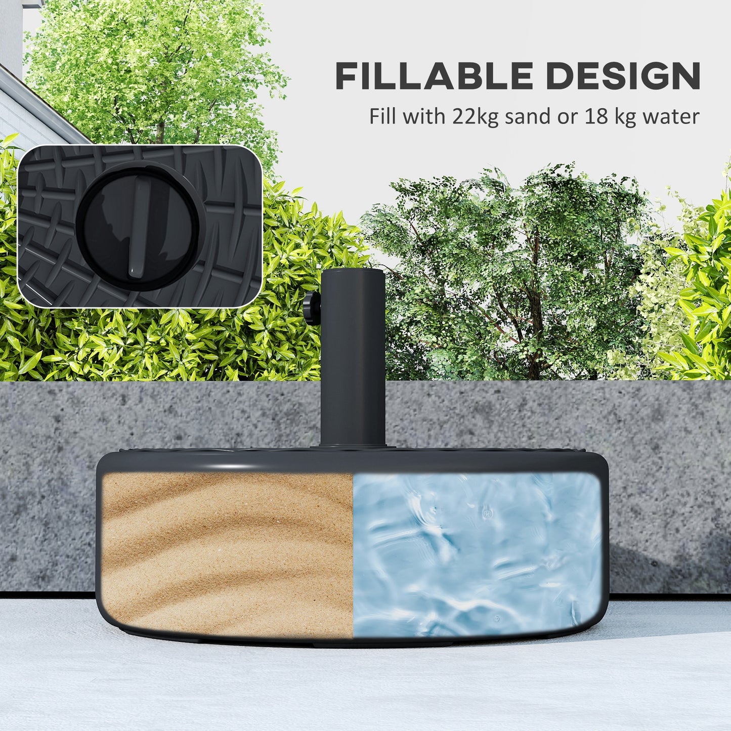 Outsunny Patio Umbrella Base 22kg Sand Filled Garden Parasol Stand for 38mm or 48mm Poles Black