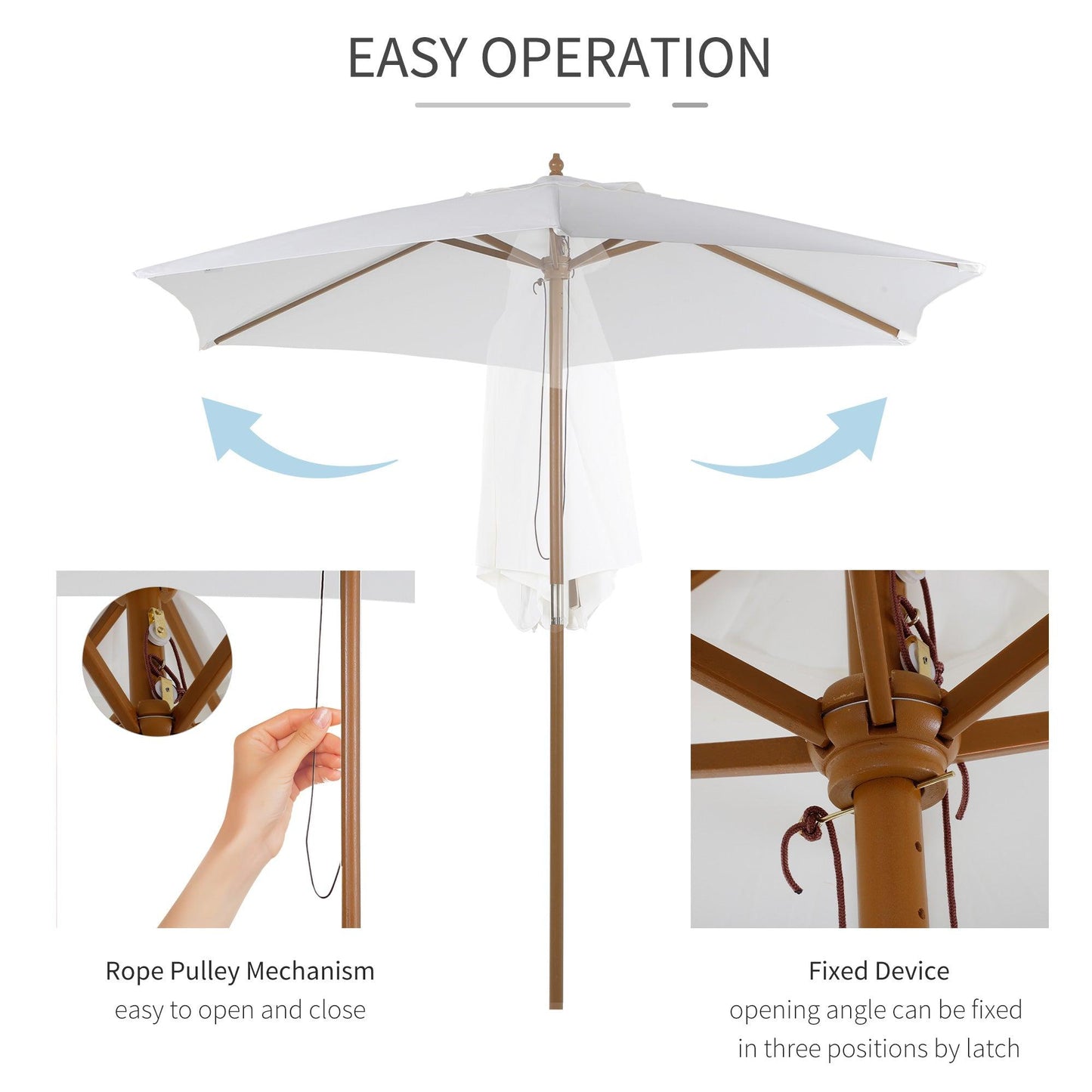 Outsunny 2.5m Patio Umbrella, Wood Garden Parasol, Sun Shade with 6 Ribs and Top Vent for Outdoor, White - ALL4U RETAILER LTD