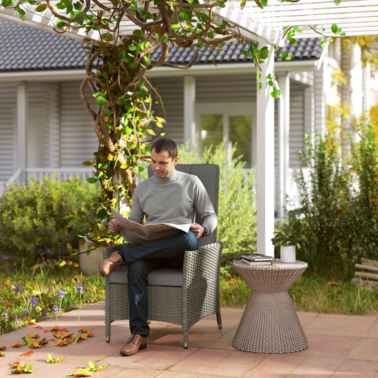 Outsunny Reclining Rattan Chair 105 To 150 Degrees Backrest Grey Cushioned Outdoor Lounger
