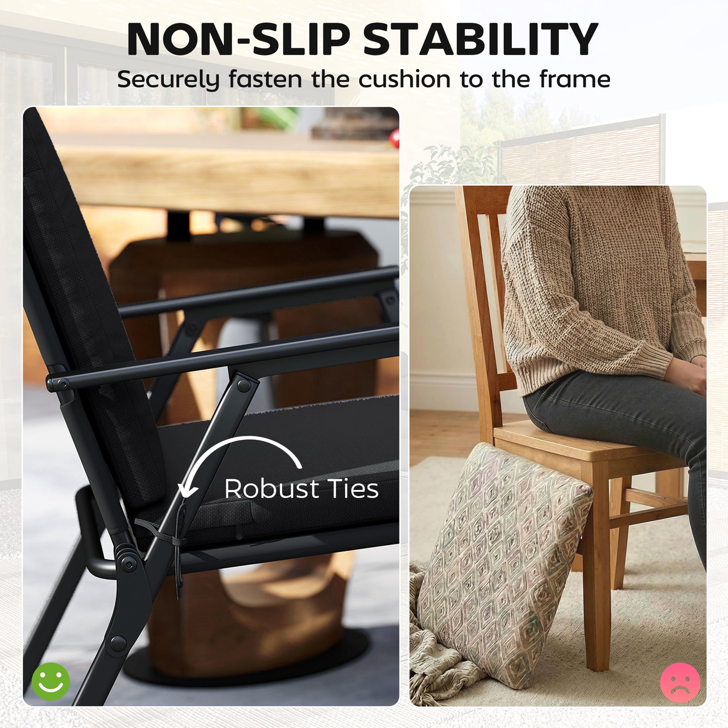 Outsunny Outdoor Seat Cushions Set Of 2 With Ties Waterproof Garden Pads Black 7cm High Density Foam