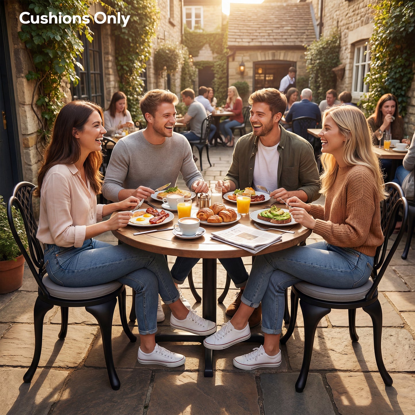 Outsunny Outdoor Bistro Chair Cushions Set Of 4 With Removable Covers 41x41x5 Cm Round Cushions Ties Light Grey
