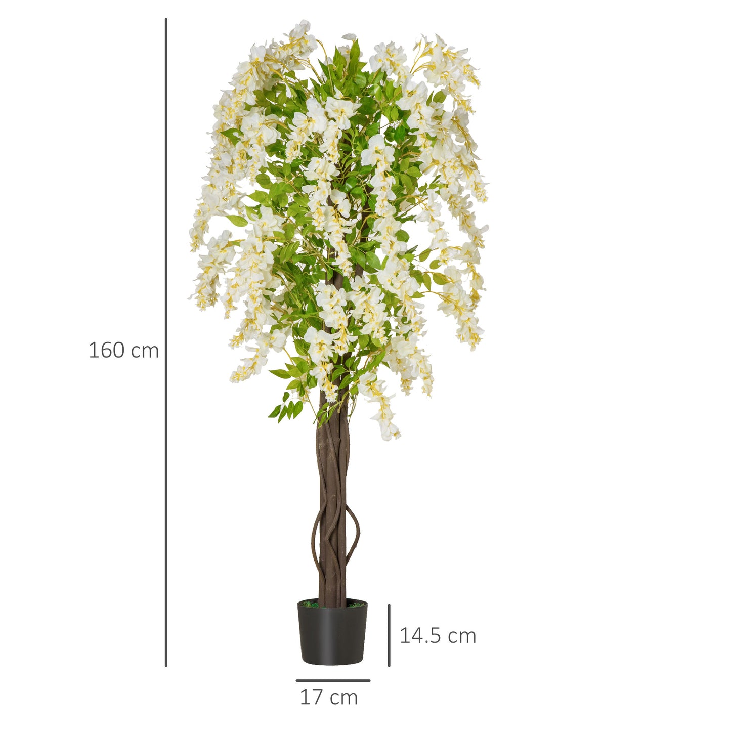 HOMCOM White Wisteria Artificial Tree In Nursery Pot For Indoor Decor Faux Plant 160cm