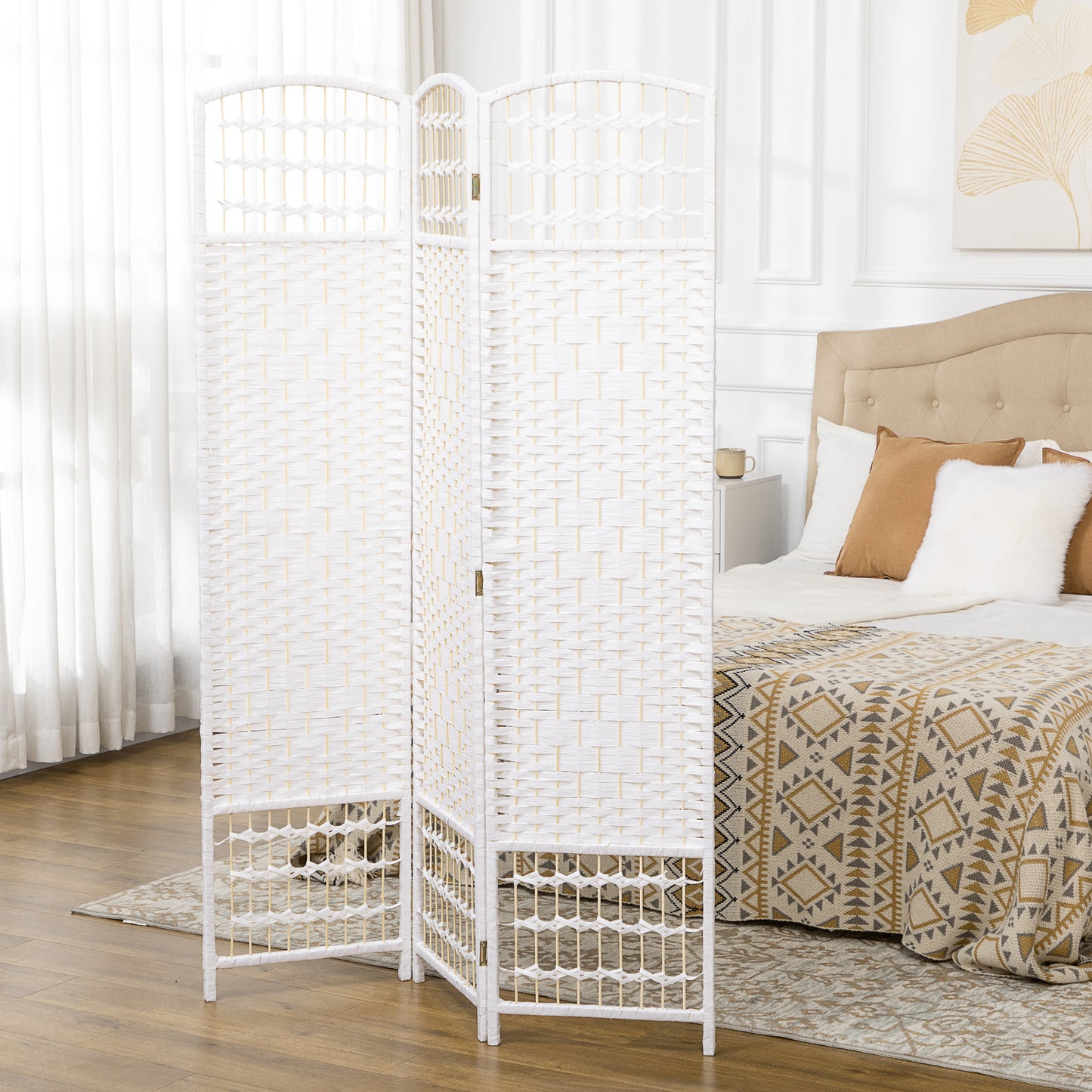 HOMCOM 3 Panel Folding Room Divider Privacy Screen Paravent Partition For Living Room And Bedroom White