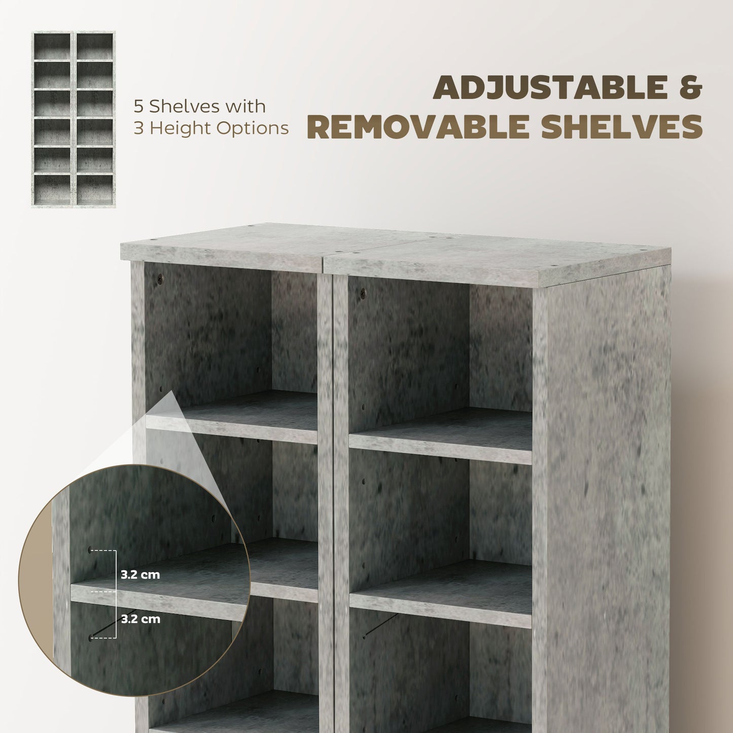 HOMCOM Set Of 2 CD Media Display Tower Racks With Adjustable Shelves Grey Holds 102 CDs Each