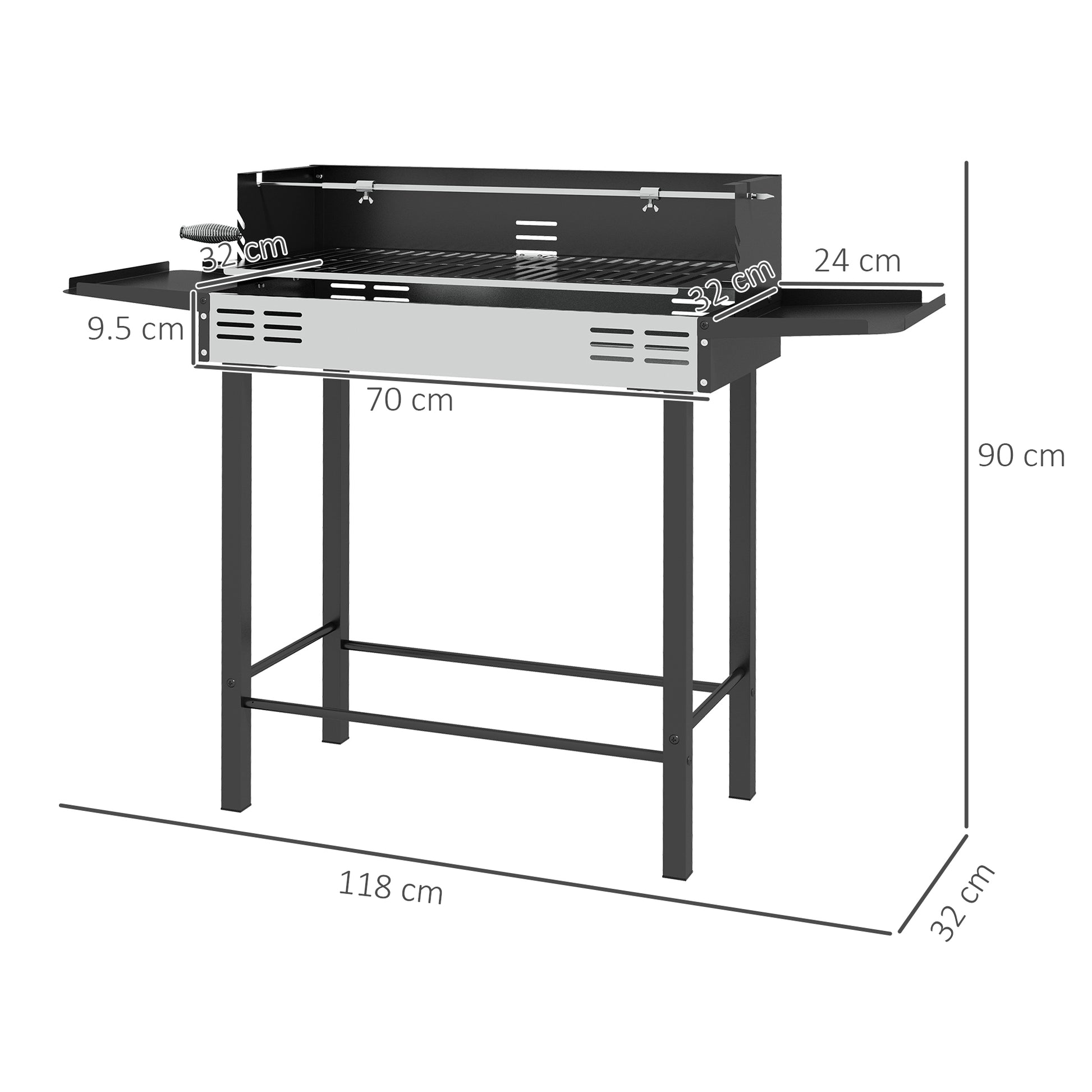 Outsunny Stainless Steel Outdoor Charcoal Rotisserie Grill with Adjustable Height and Side Shelves - Perfect for Chicken and Turkey - ALL4U RETAILER LTD