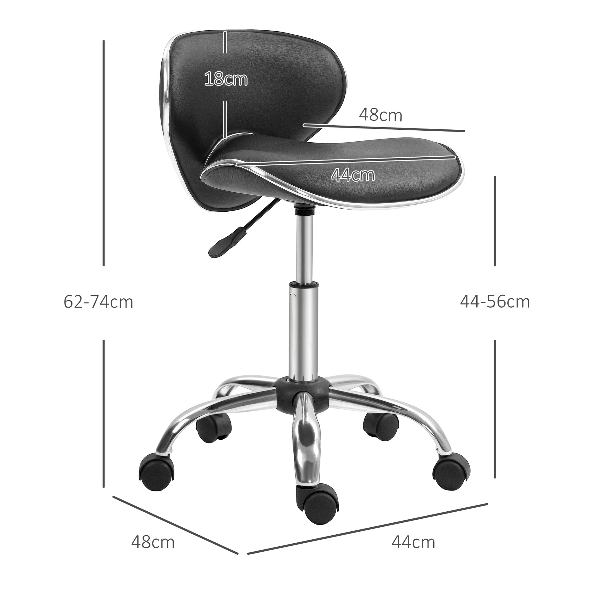 HOMCOM Height-Adjustable Rolling Salon Stool with Backrest, Black Spa Chair - ALL4U RETAILER LTD