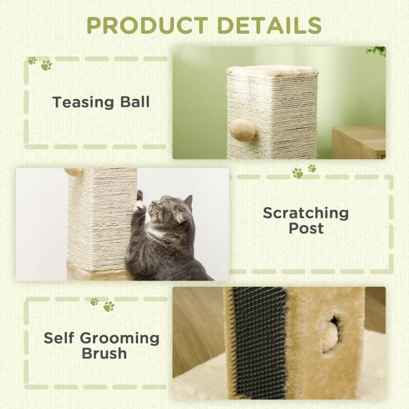 PawHut Jute Cat Scratching Post with Carpet Base and Hanging Toy - Beige - ALL4U RETAILER LTD