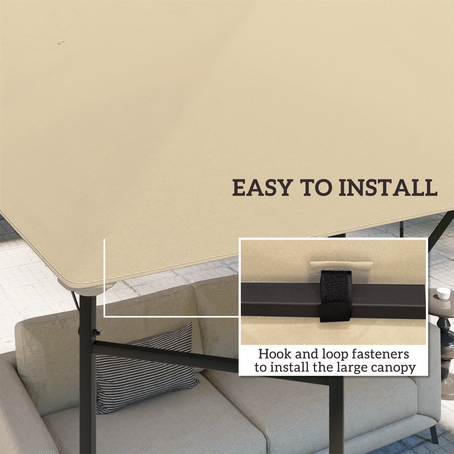 Outsunny 3x3m Gazebo Replacement Canopy Top Beige With Drain Holes UPF30 Water Resistant PVC Coating Top Cover Only