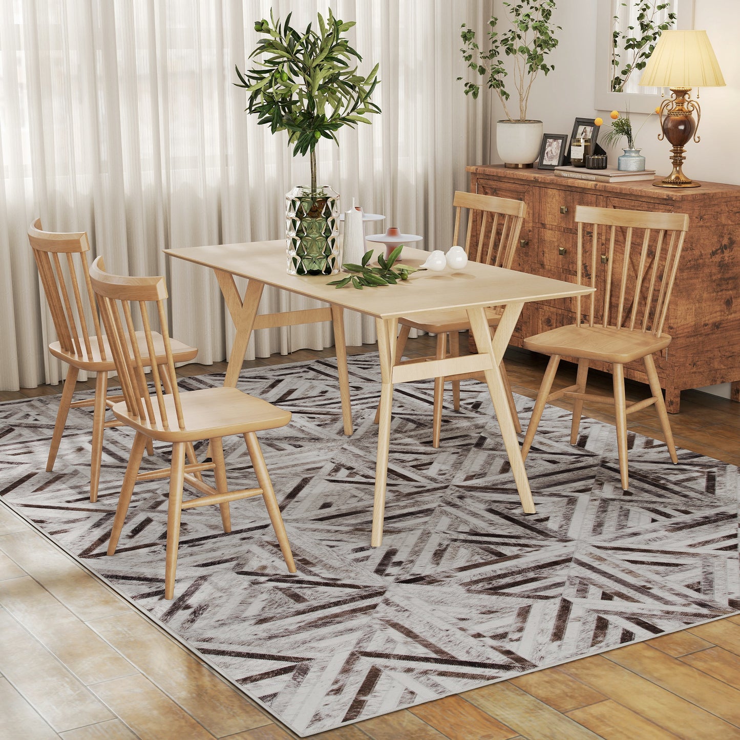 HOMCOM Modern Area Rug Triangle Pattern Non Slip Washable Chenille Carpet For Living Room Bedroom 290 x 200 cm Brown