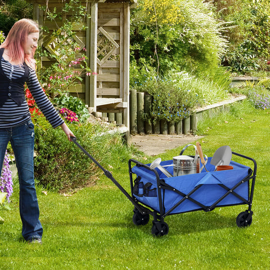 Outsunny 62L Festival Trolley On Wheels With 120Kg Capacity Folding Cart For Beach Camping And Festival Blue
