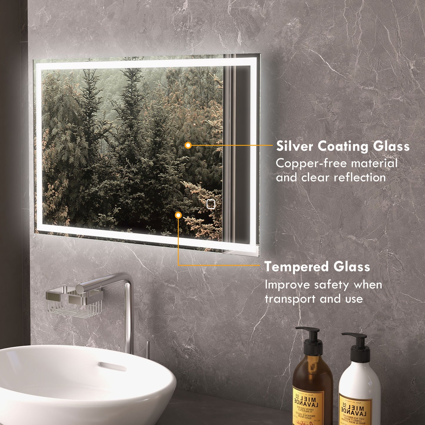 HOMCOM 70 x 50cm Smart Touch LED Vanity Mirror with Dimmable Lights, 3 Colour Options, Anti-Fog Feature - ALL4U RETAILER LTD