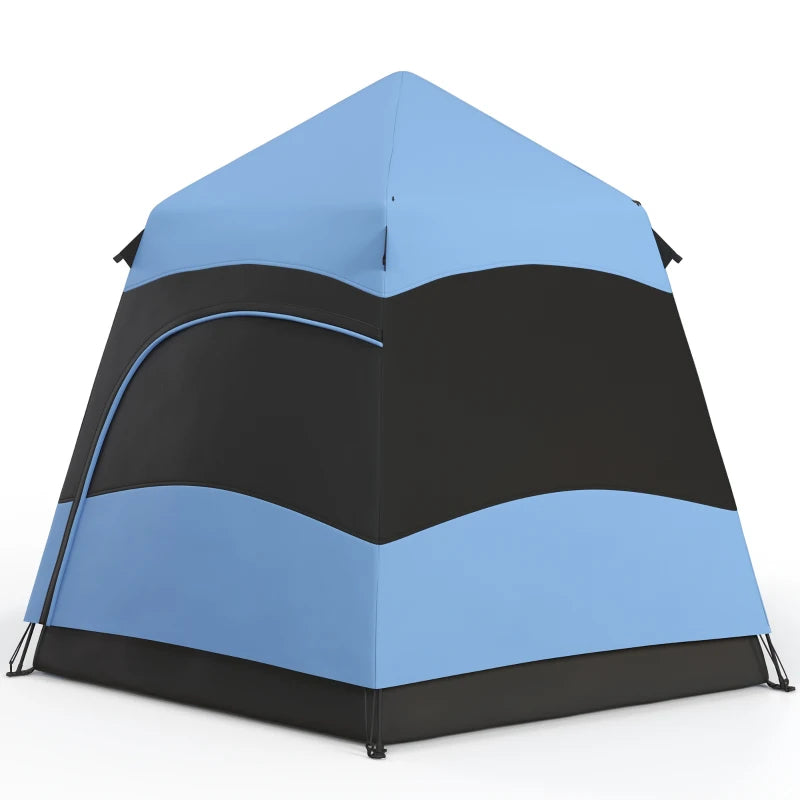 Outsunny 4-Man Hexagon Double Layer Dome Tent with Rainfly and Welded Floor - Portable Camping Shelter for Festival, Hiking, and Family Adventures - Blue and Black - Includes Hang Hook and Ca - ALL4U RETAILER LTD